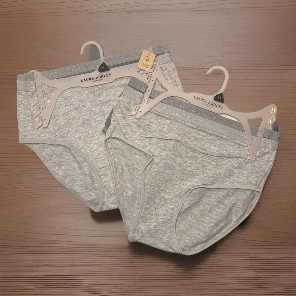 Laura Ashley 4pr Size M Organic Cotton Brief Underwear Panties Gray Dk Gray NWT